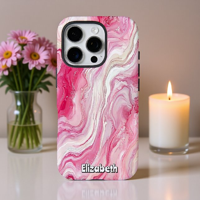 Abstrakter rosa und weißer Marmor iPhone 16 Pro Hülle (Von Creator hochgeladen)