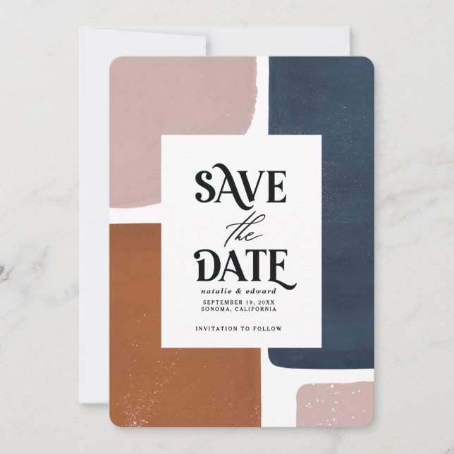 Abstrakter Rost, Marineinfall + rosa, modern Save  The Date (Vorderseite)