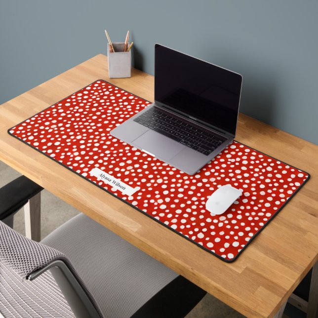 Abstrakter Rot-Weiß-Wasserfarben-Polka-Dot Schreibtischunterlage (Büro 2)