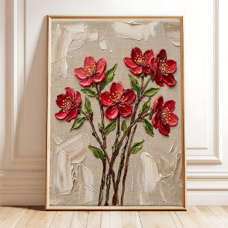 Abstrakter roter Kirschblüten-Wandkunst-Leinwanddr Poster