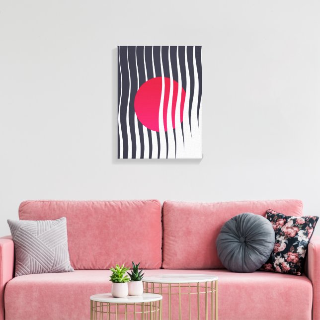 Abstrakter roter Kreis und Wellenlinien Leinwanddruck (Insitu (Wohnzimmer))