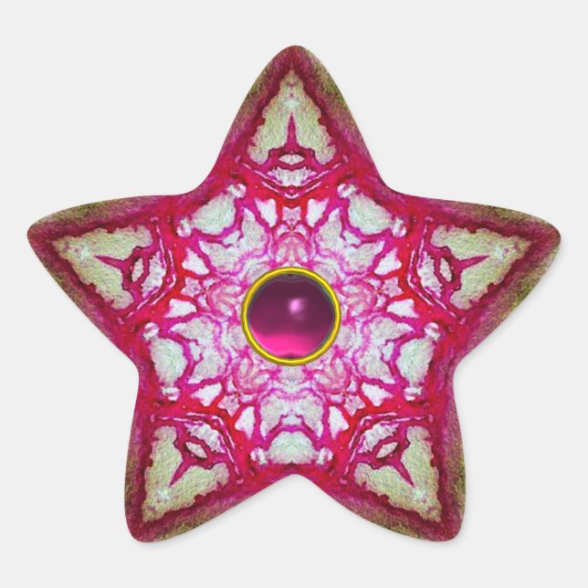 ABSTRAKTER ROTER PINKSTAR MIT FUCHSIA AMETHYST GEM  Stern-Aufkleber (Vorderseite)
