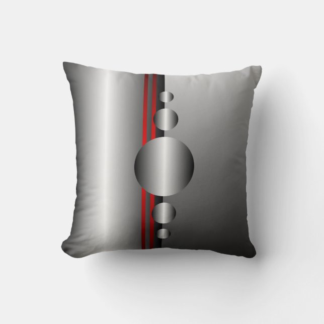 Abstrakter roter und silberner Metallblick Kissen (Vorderseite)