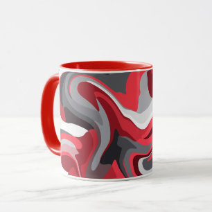 Abstrakter roter, weißer und grauer Farbfluss Tasse