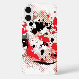 Abstrakter roter, weißer und schwarzer Farbsplatte iPhone 16 Plus Hülle