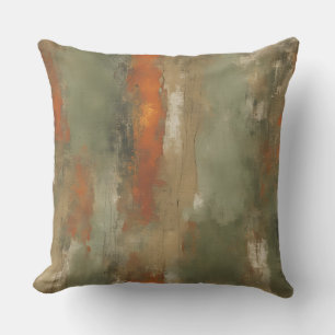 Abstrakter Salbei- und Orange-Distressed-Streifen Kissen