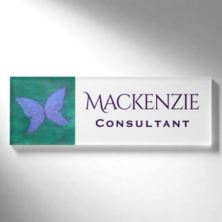 Abstrakter Schmetterling | Modern Blue Lila Wings Namenschild