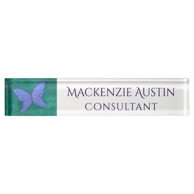 Abstrakter Schmetterling | Modern Blue Lila Wings Namensplakette (Vorderseite)