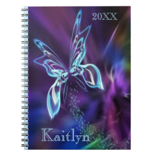 Abstrakter Schmetterling Neon Blau Lila Notizblock