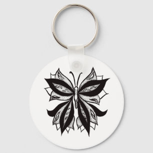 Abstrakter Schmetterling Tattoo Schwarzweiß Schlüsselanhänger