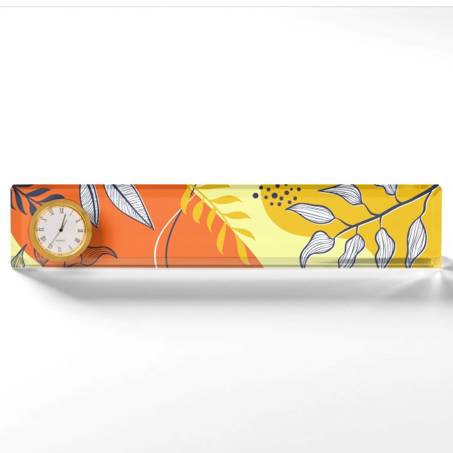 Abstrakter Schreibtisch mit floraler Bezeichnung Namensplakette (Vorderseite)
