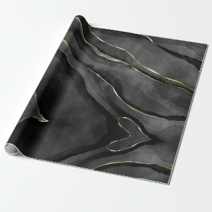 Abstrakter Schwarz-Gold-Agate-Marmorwirl Geschenkpapier