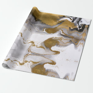 Abstrakter Schwarz-Gold-Agate-Marmorwirl Geschenkpapier