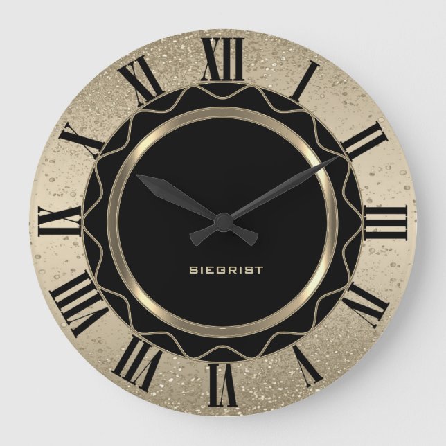 Abstrakter Schwarz/Gold-Glitzer Große Wanduhr (Vorderseite)