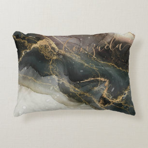 Abstrakter Schwarz-Gold-Marmor Dekokissen