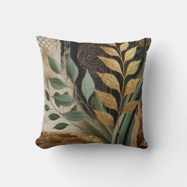 Abstrakter Schwarz-Golden Leaf Kunststil 10 Kissen (Vorderseite)