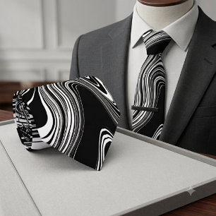 Abstrakter Schwarz-Weiß-Liquid-Marble Krawatte