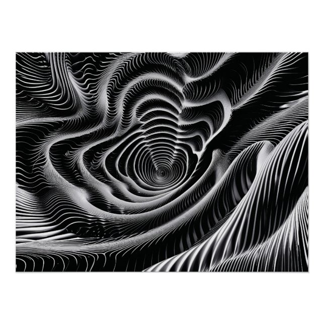 Abstrakter Schwarz-Weiß-Swirl Poster (Vorderseite)