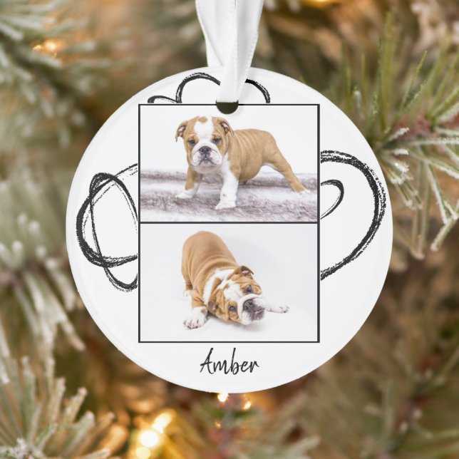 Abstrakter Schwarz-weißer Hundfoto Collage Weihnac Ornament (Baum)