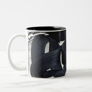 Abstrakter schwarzer Pinselstrich Monochrom Zweifarbige Tasse