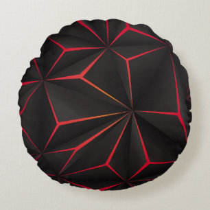 Abstrakter schwarzer Polygon-Rot-Licht-futuristisc Rundes Kissen