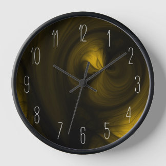 Abstrakter Schwarzer Rauch Swirl - Gelb Uhr