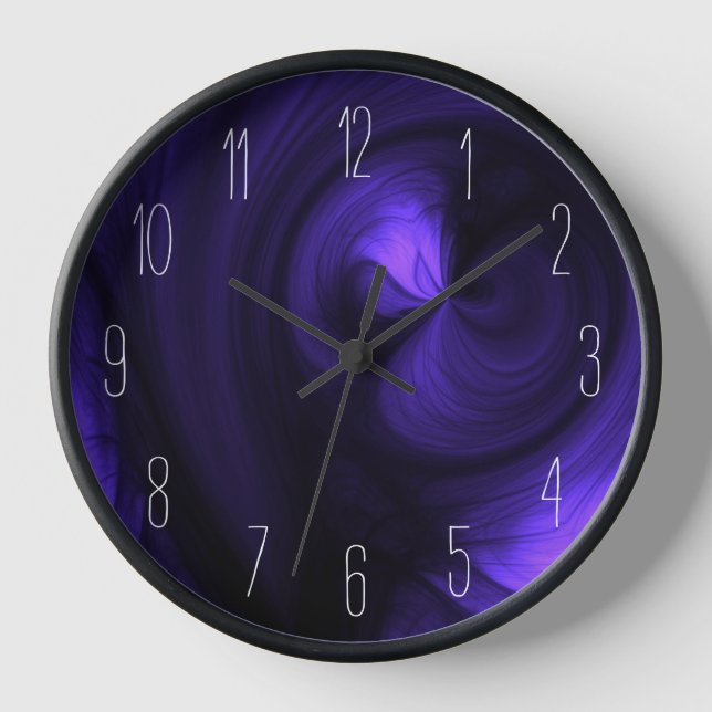 Abstrakter Schwarzer Rauch Swirl - Tief Lila Uhr (Vorderseite)