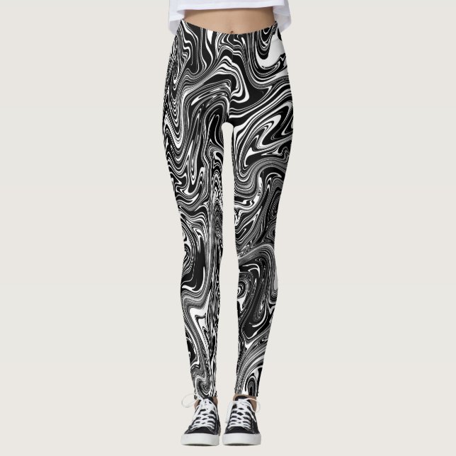 Abstrakter schwarzer und weißer Flüssig-Marmor Leggings (Vorderseite)