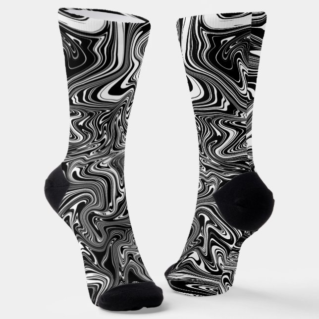 Abstrakter schwarzer und weißer Flüssig-Marmor Socken (Gewinkelt)