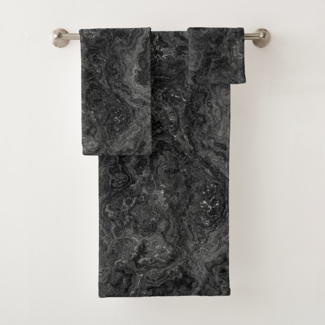 Abstrakter schwarzer, weißer und grauer Marmor Badhandtuch Set (Insitu)