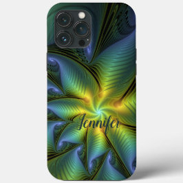 Abstrakter Shiny Blue Green Golden Fraktal Name Case-Mate iPhone Hülle