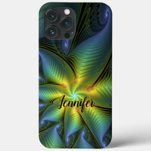Abstrakter Shiny Blue Green Golden Fraktal Name Case-Mate iPhone Hülle