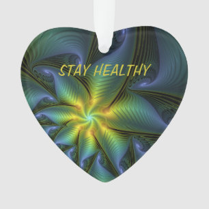 Abstrakter Shiny Blue Green Golden Fraktal Text Ornament