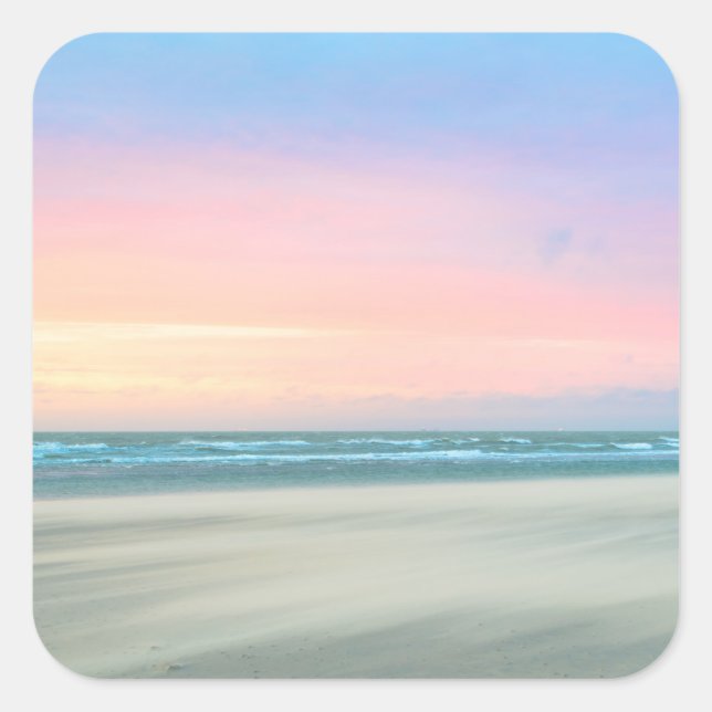 Abstrakter Sonnenuntergang am Strand von Den Haag Quadratischer Aufkleber (Vorderseite)