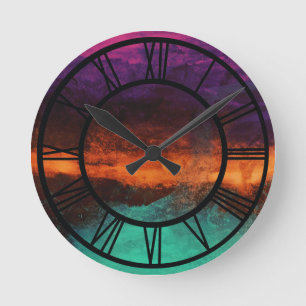 Abstrakter Sonnenuntergang auf Wasser Moderne Land Runde Wanduhr