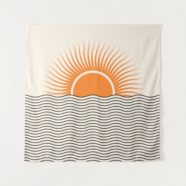 Abstrakter Sonnenuntergang: geometrische boho Deko Wandteppich (Vorderseite)