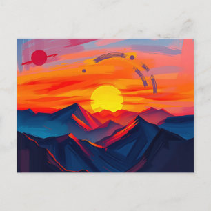 Abstrakter Sonnenuntergang über Bergen mit fiery Postkarte