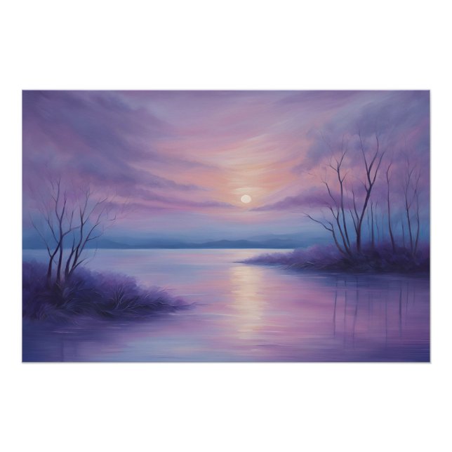 Abstrakter Sonnenuntergang über dem Wintersee Poster (Vorderseite)