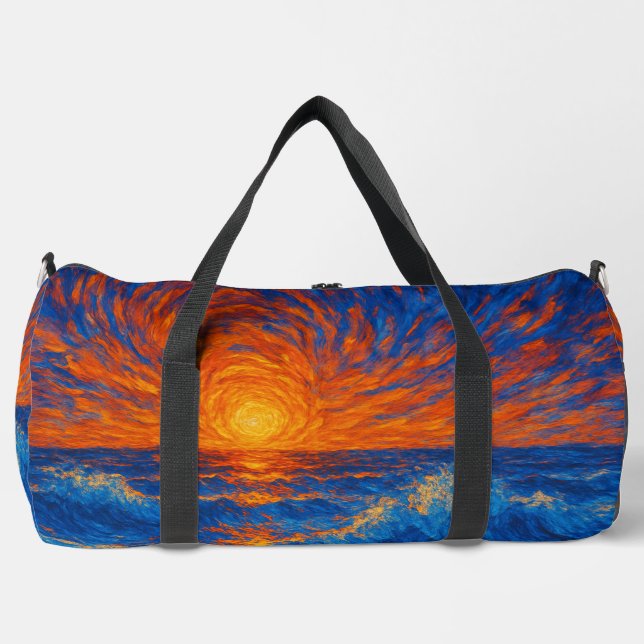 Abstrakter Sonnenuntergang über den Ozeanwellen Duffle Bag (Vorderseite)