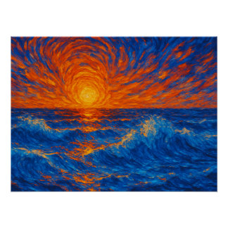 Abstrakter Sonnenuntergang über den Ozeanwellen Poster