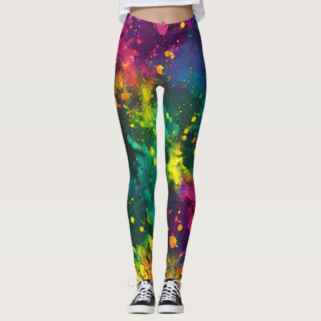 Abstrakter Spritzer Paint Rainbow, Cosmic Galaxy A Leggings (Vorderseite)