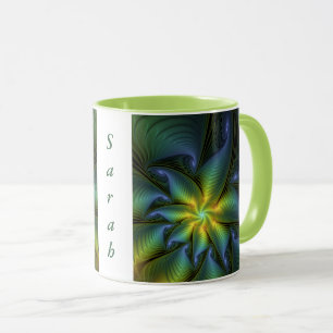 Abstrakter Star, Blue Green Golden Fraktal Kunstna Tasse