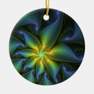 Abstrakter Stern, glänzende blaue grüne goldene Fr Keramik Ornament