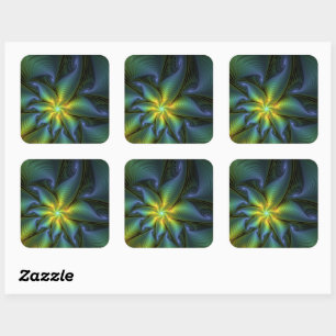 Abstrakter Stern, glänzende blaue grüne goldene Fr Quadratischer Aufkleber