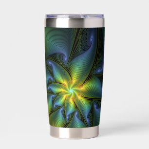 Abstrakter Stern, glänzende blaue grüne goldene Fr Thermobecher
