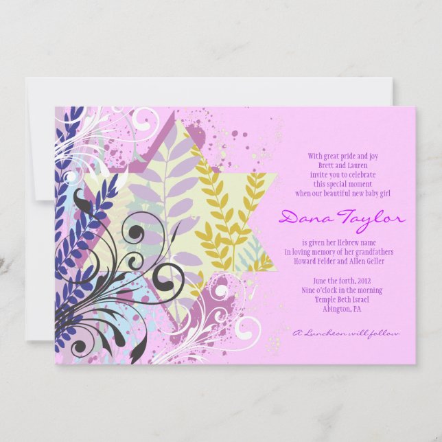 Abstrakter Stern-jüdisches Baby, das Einladung (Vorderseite)