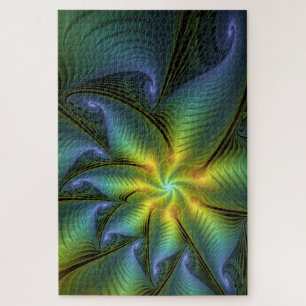 Abstrakter Stern, Shiny Blue Green Golden Fraktal 
