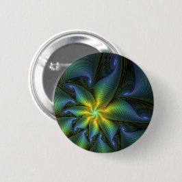 Abstrakter Stern, Shiny Blue Green Golden Fraktal  Button