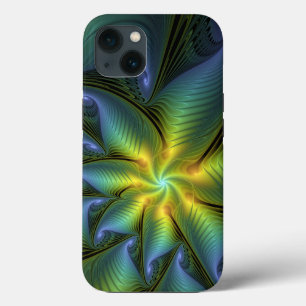 Abstrakter Stern, Shiny Blue Green Golden Fraktal  Case-Mate iPhone Hülle