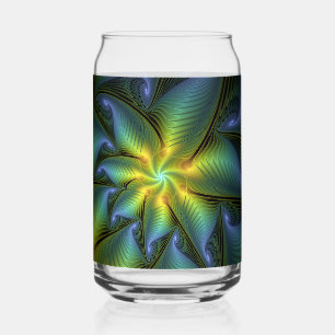 Abstrakter Stern, Shiny Blue Green Golden Fraktal  Dosenglas